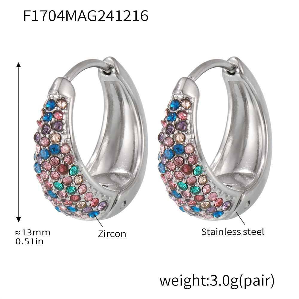 F1704-steel color mixed color zircon earrings-small size
