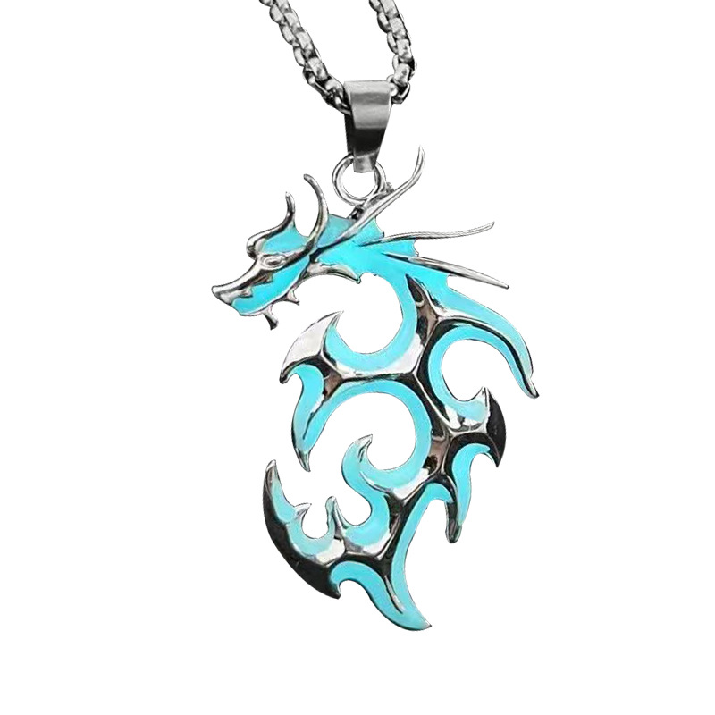 Blue green dragon with stainless steel square Pearl Chain