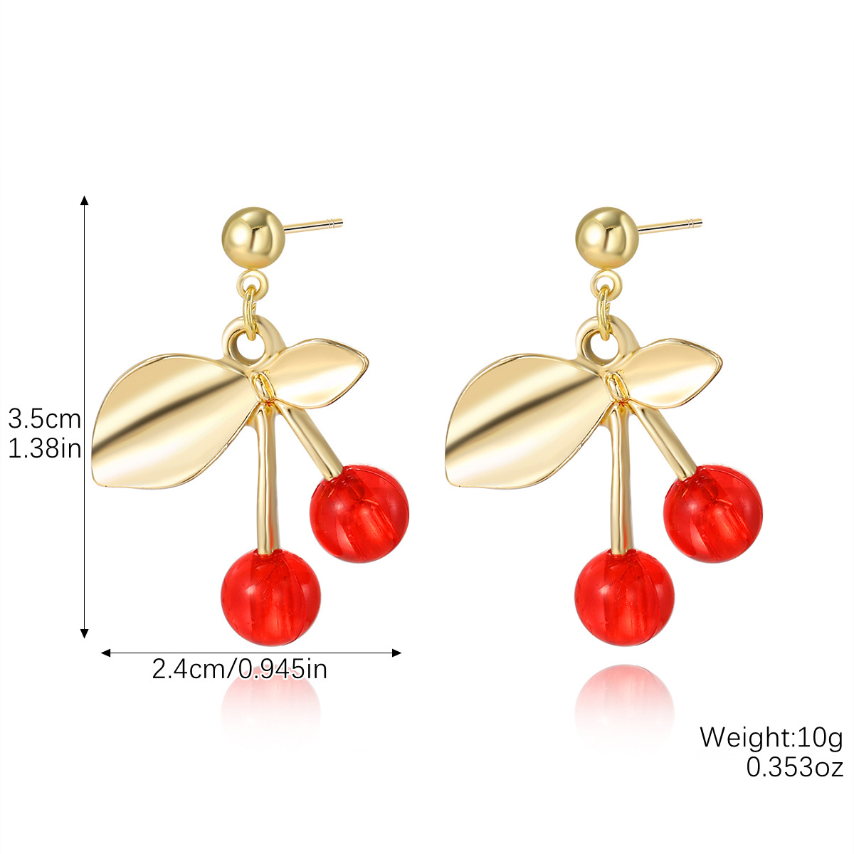 E2503-2 gold leaf cherry earrings