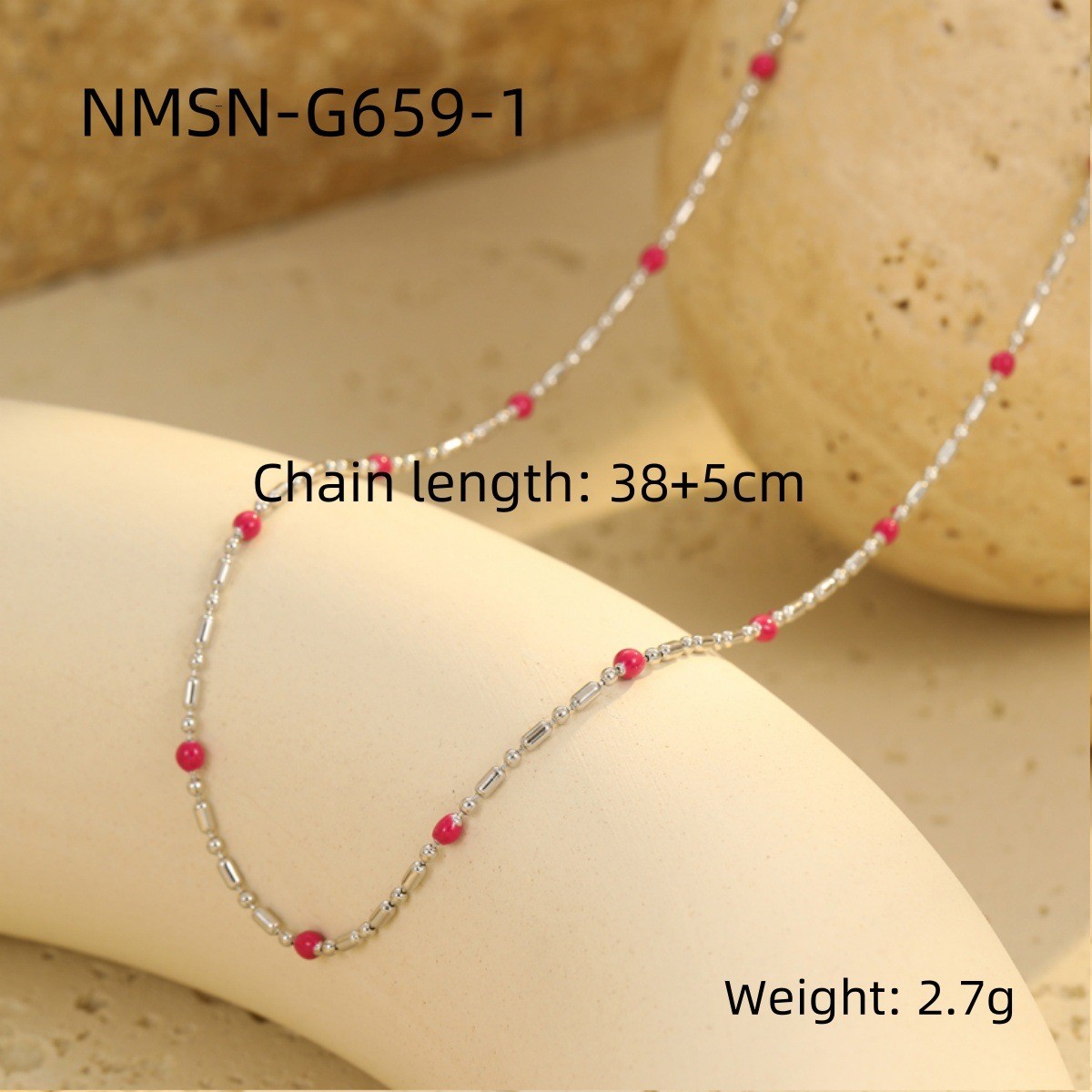 Nmsn-g659-1 steel color dark pink rice beads