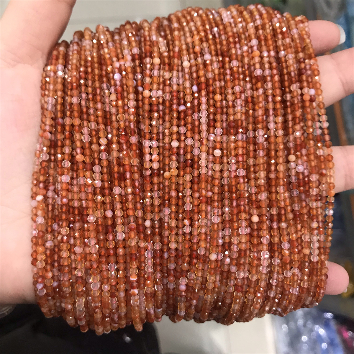 Faceted round beads: 2mm red agate