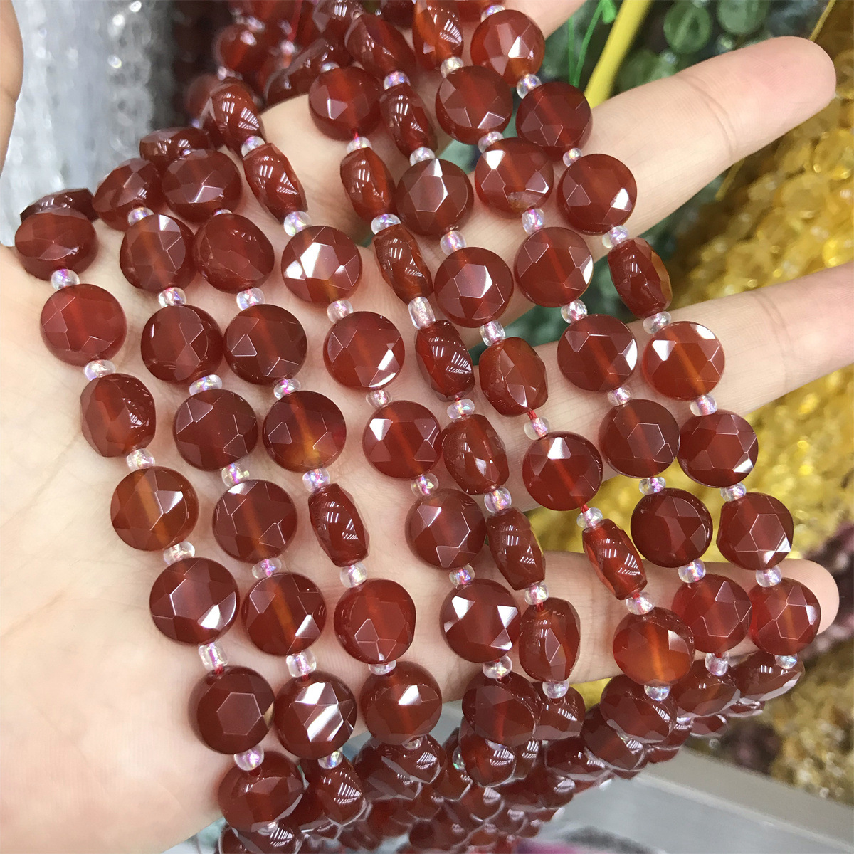 Cut round flat piece: 10*10*5mm red agate