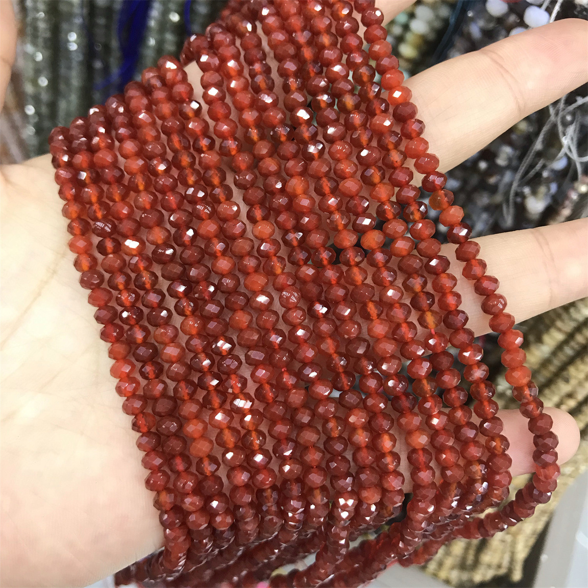 Faceted abacus beads: 3*4mm red agate