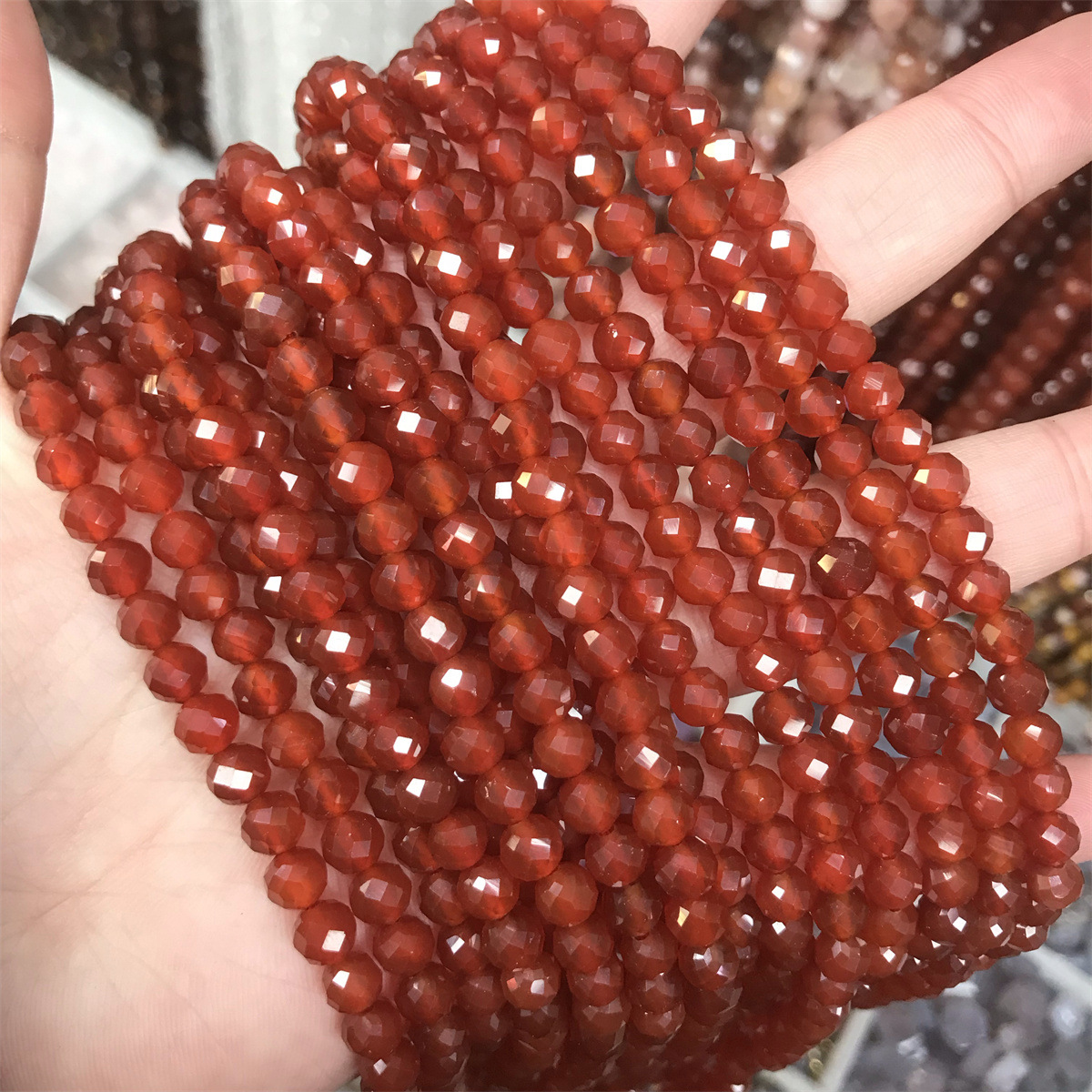 Faceted round beads: 6mm red agate