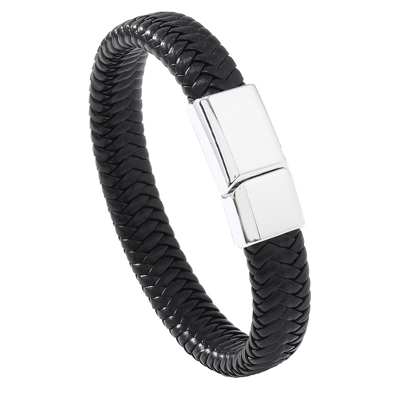 Silver buckle black leather