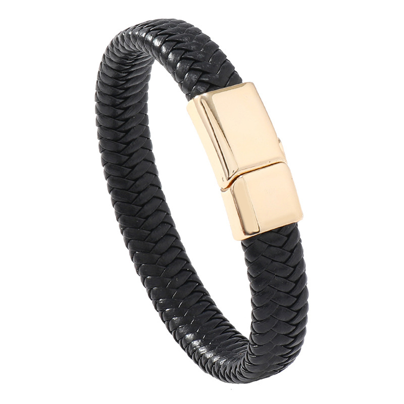Gold buckle black leather