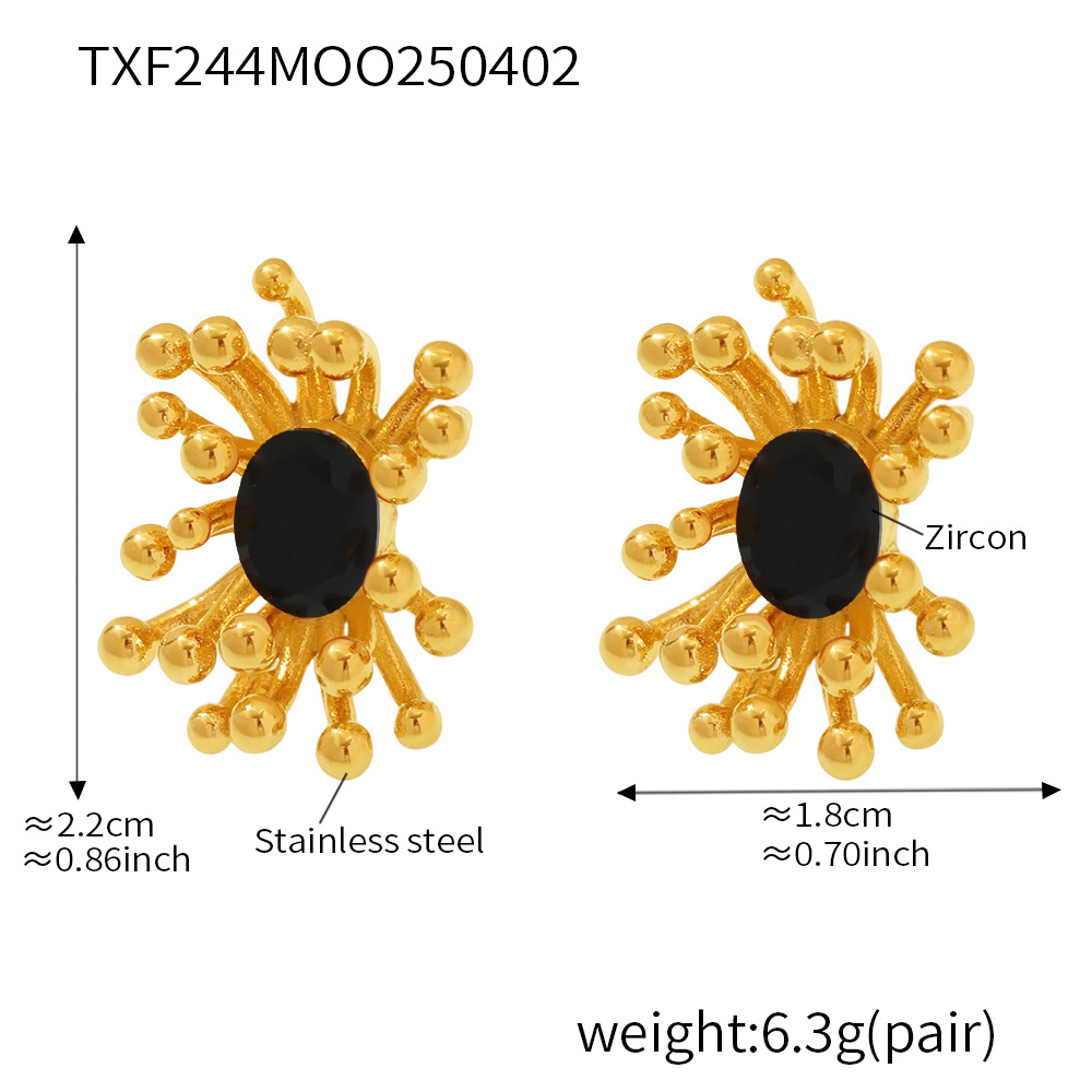 Txf244-black zirconia stamen earrings