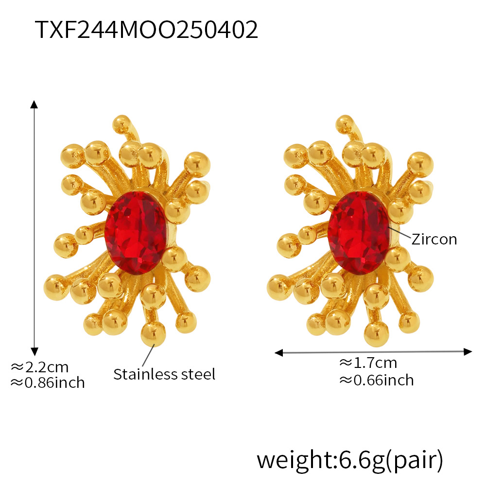 Txf244-red zircon stamen earrings