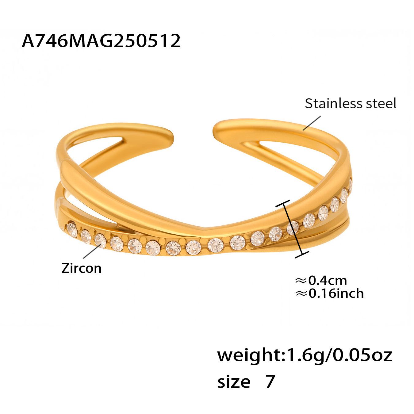 A746-golden cross 5a zircon ring