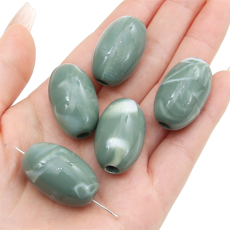 Gray green oval beads 18x 29mm/ aperture about 5mm 5/bag