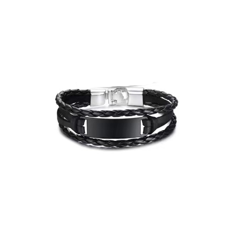 Black leather rope black steel card