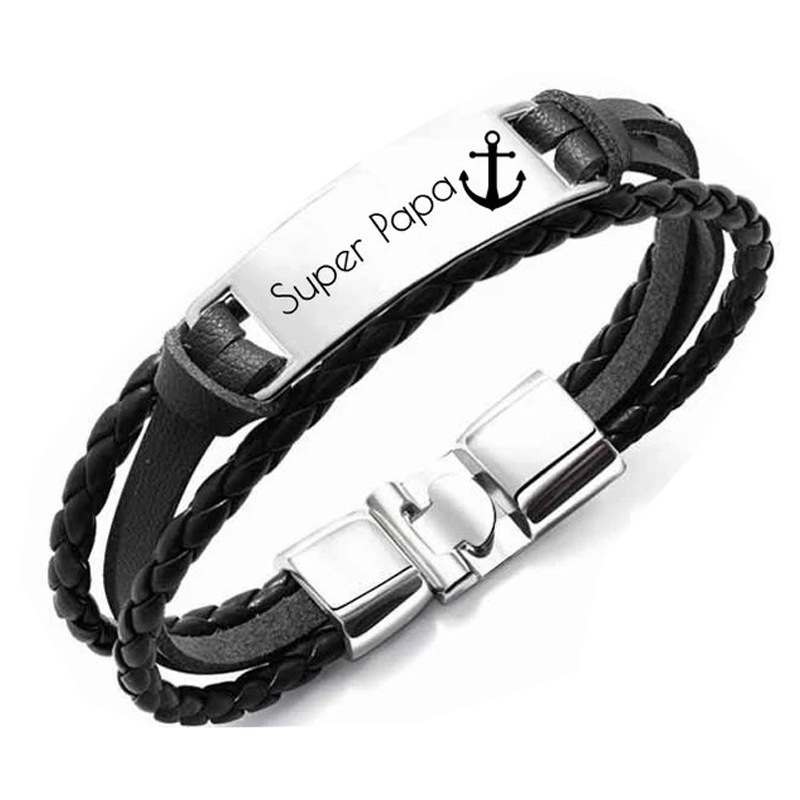 Black Leather Rope Steel Brand Super