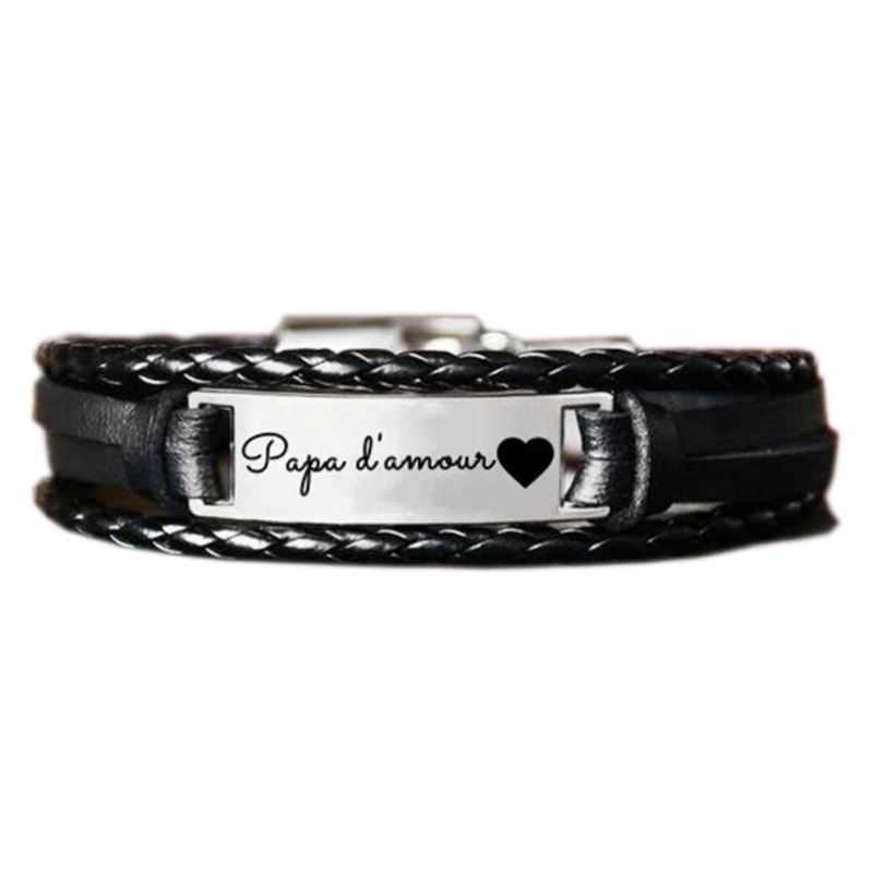 Black leather cord   steel color pattern 1