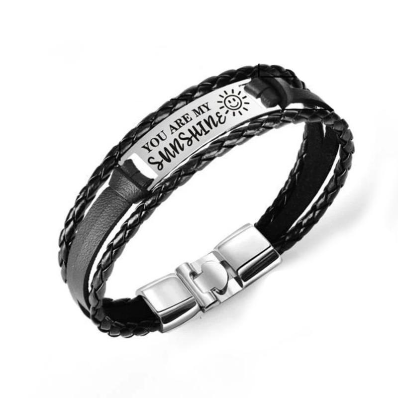 Black leather cord   steel color pattern 2