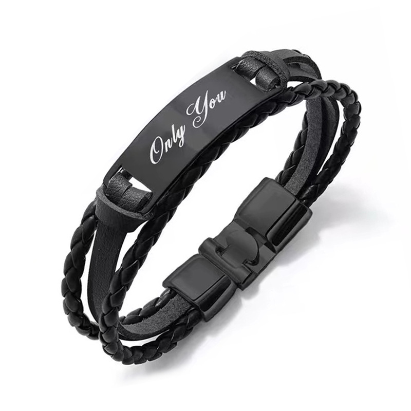 Black leather rope black steel card only you lettering
