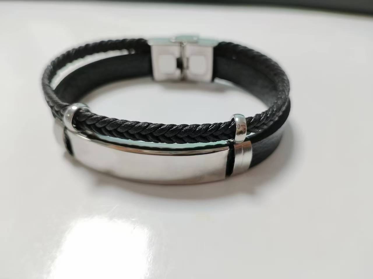 Black leather rope   steel plate 2