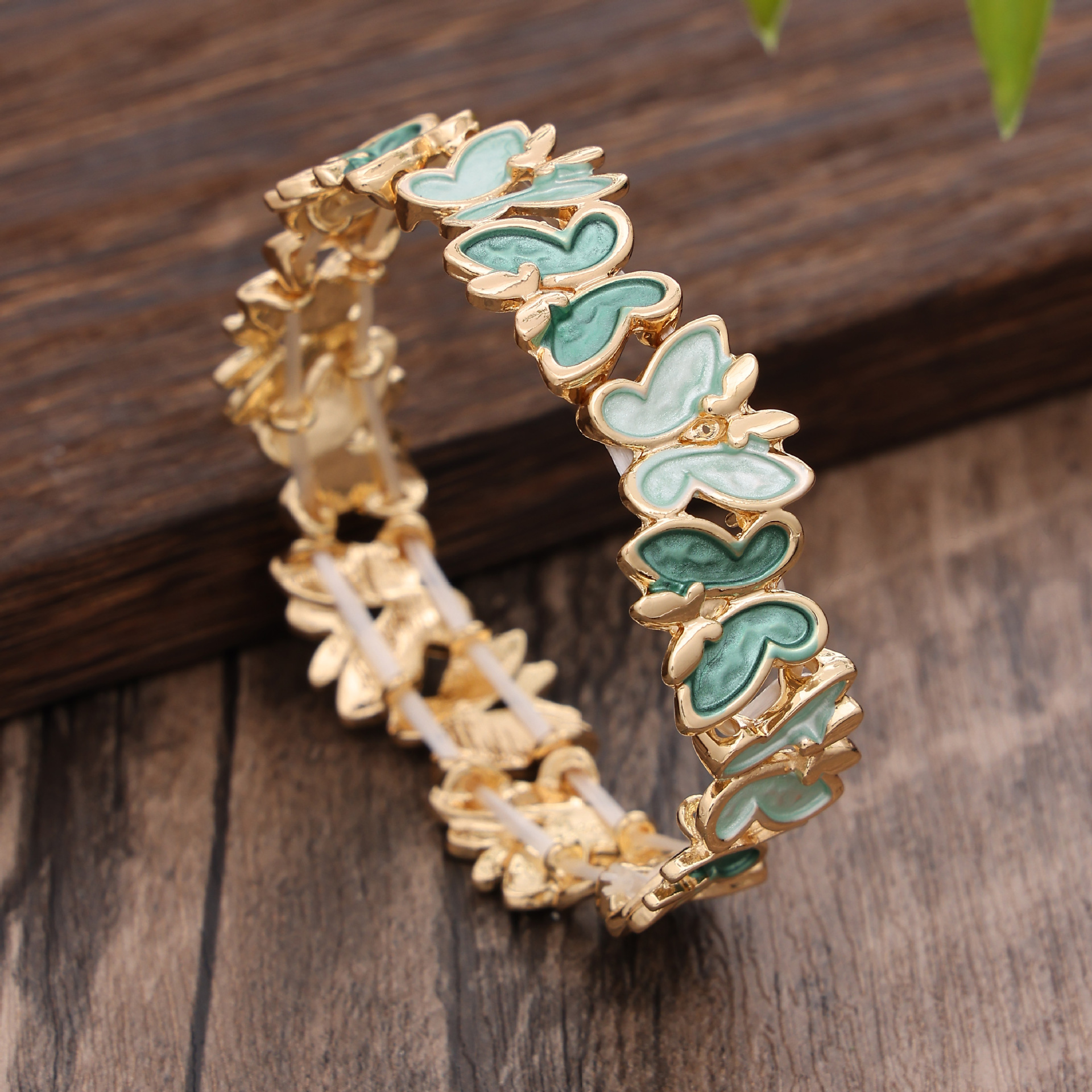 light green butterfly bracelet-gold