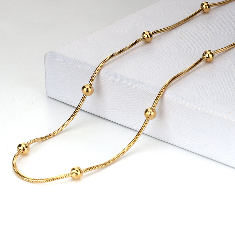 18K gold small round bead snake bone chain (necklace)