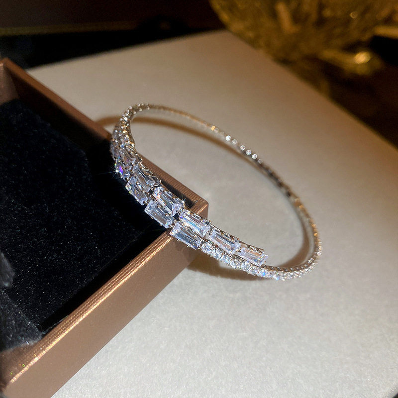 silver zircon open bracelet