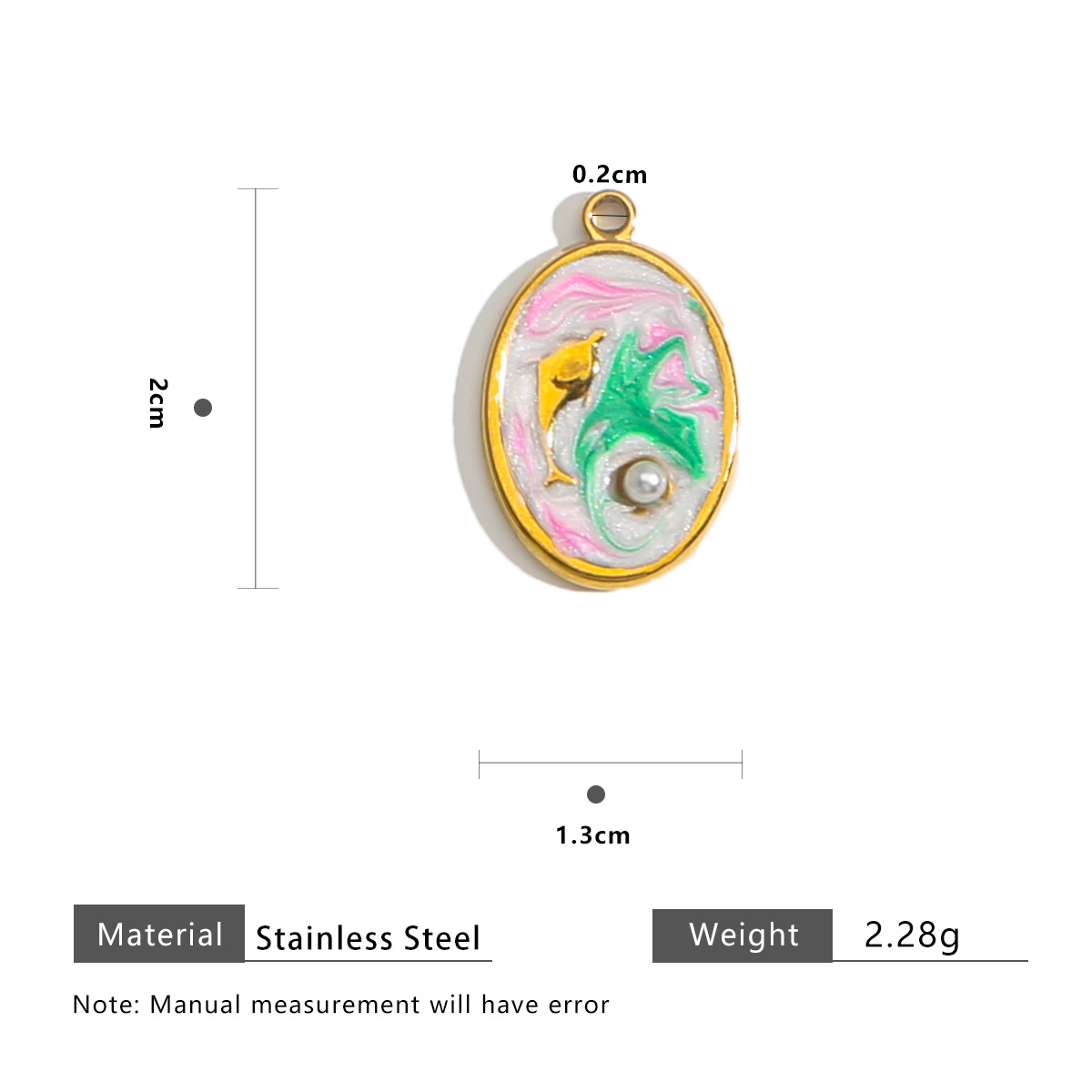 Oval flat dolphin pearl tag-pink white