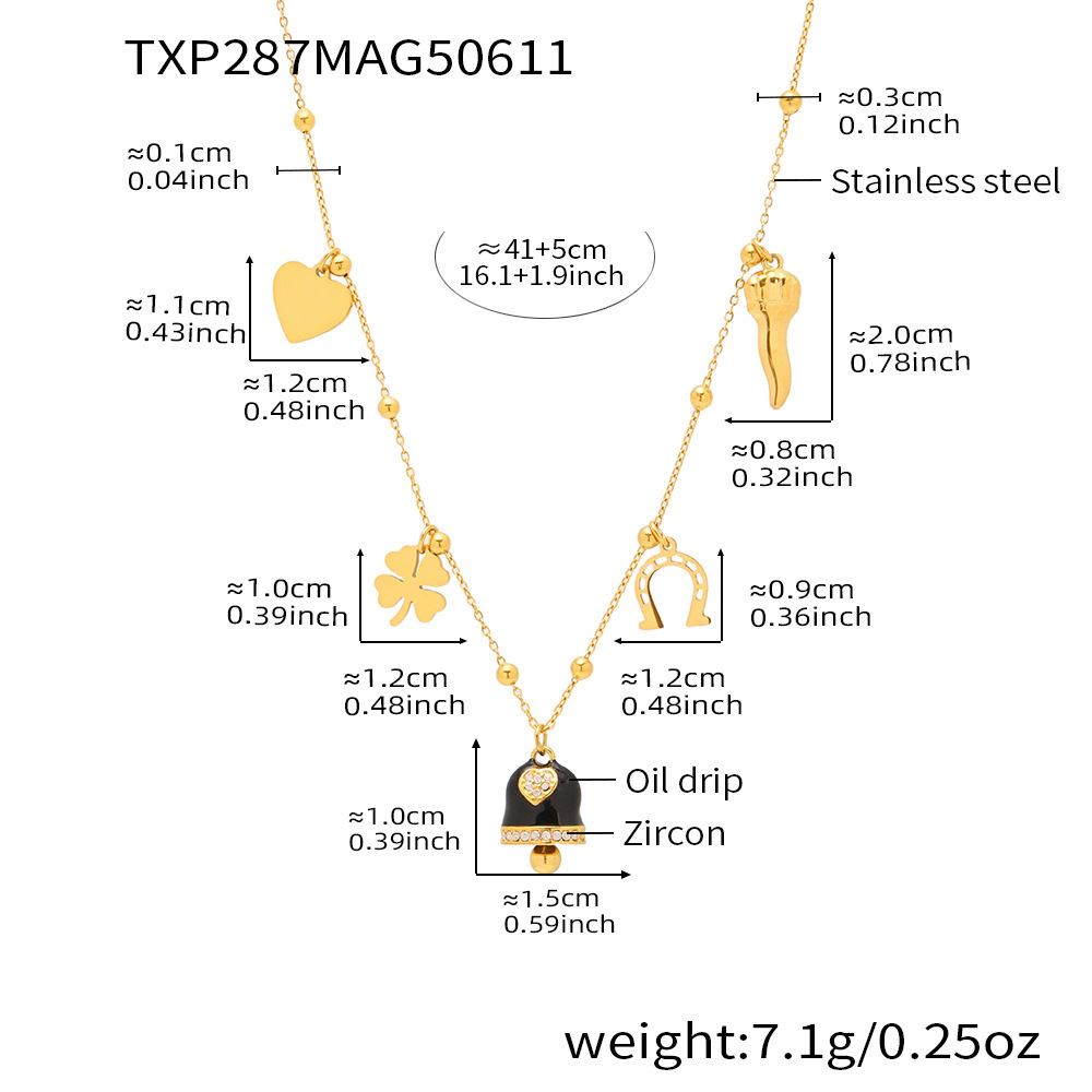 Txp287-gold black bell enamel necklace 41 5cm