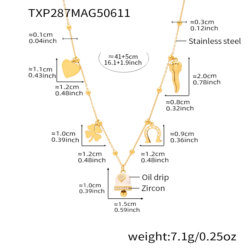 Txp287-gold white bell enamel necklace 41 5cm