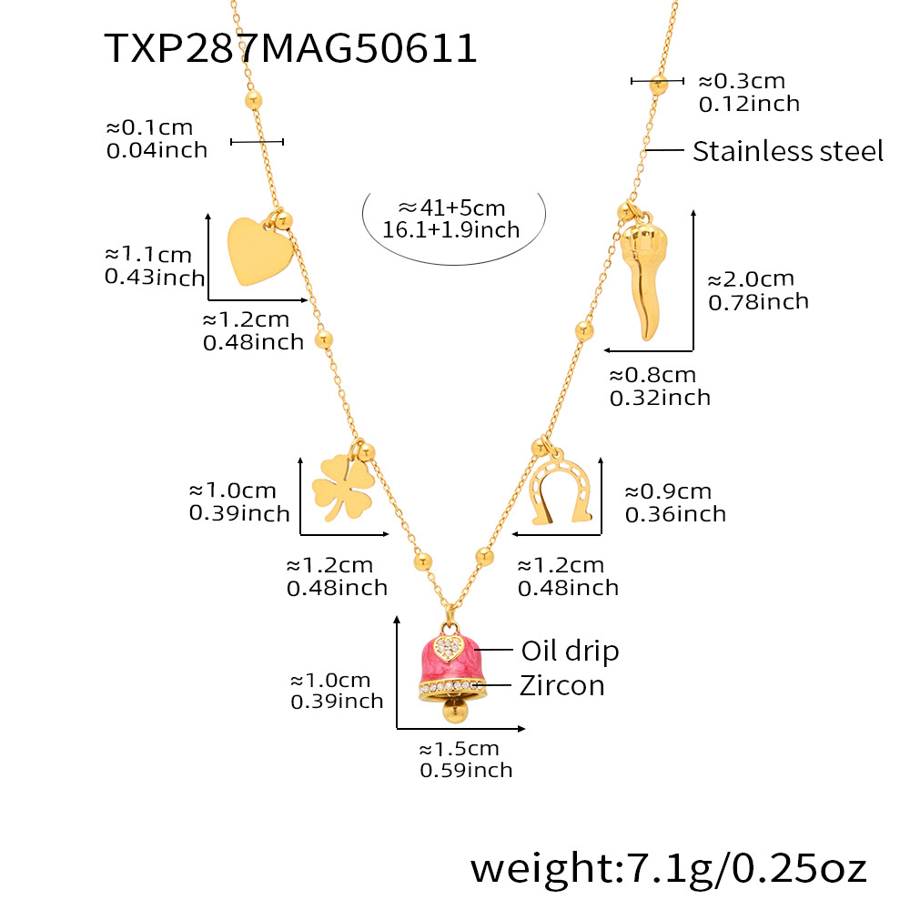 Txp287-gold red bell enamel necklace 41 5cm