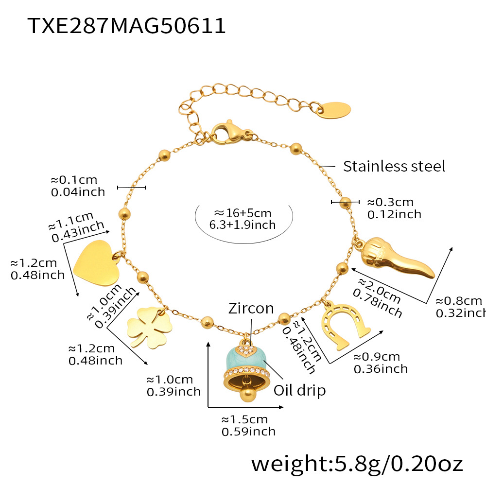 Txe287-gold green bell enamel bracelet 16 5cm