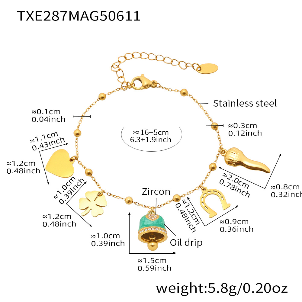 Txe287-gold light green bell enamel bracelet 16 5cm