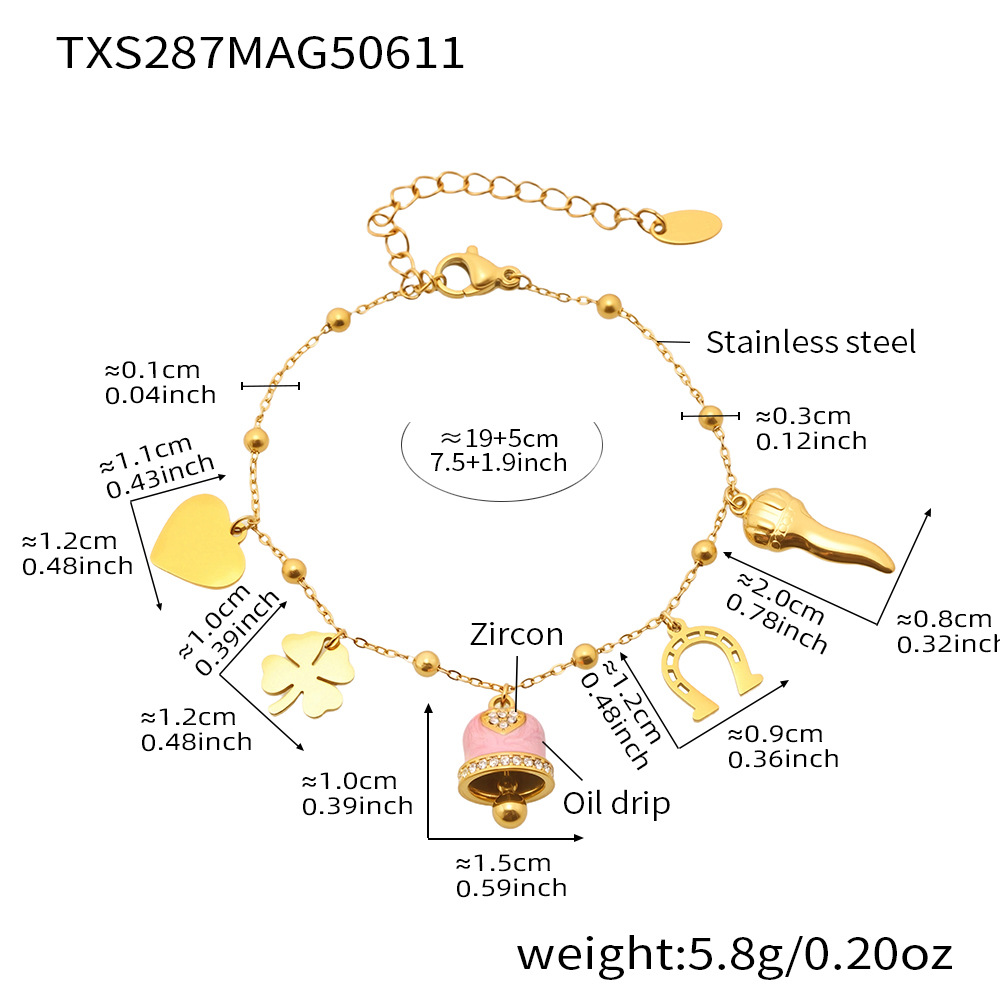 Txs287-gold pink bell enamel anklet 19 5cm