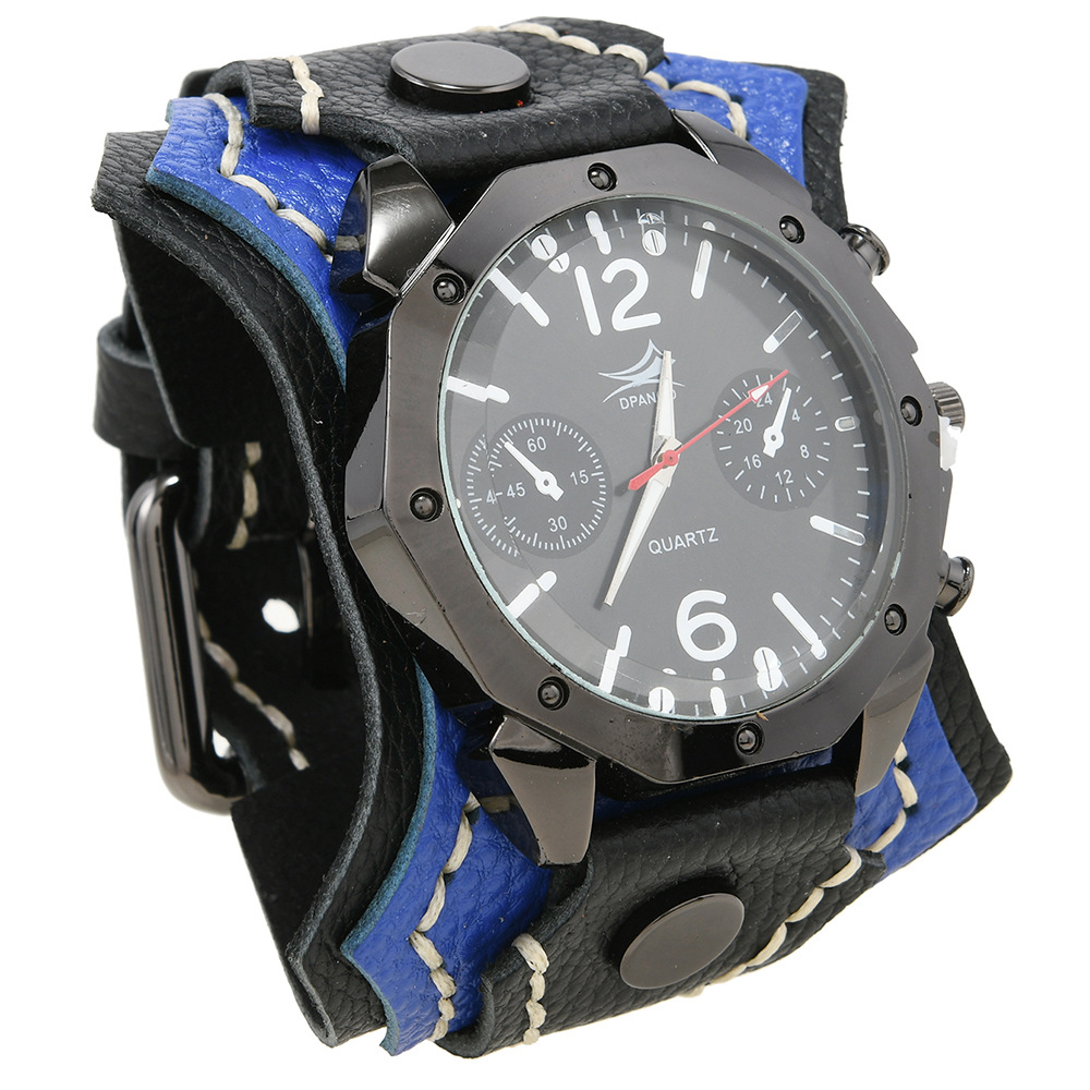 Black leather blue leather