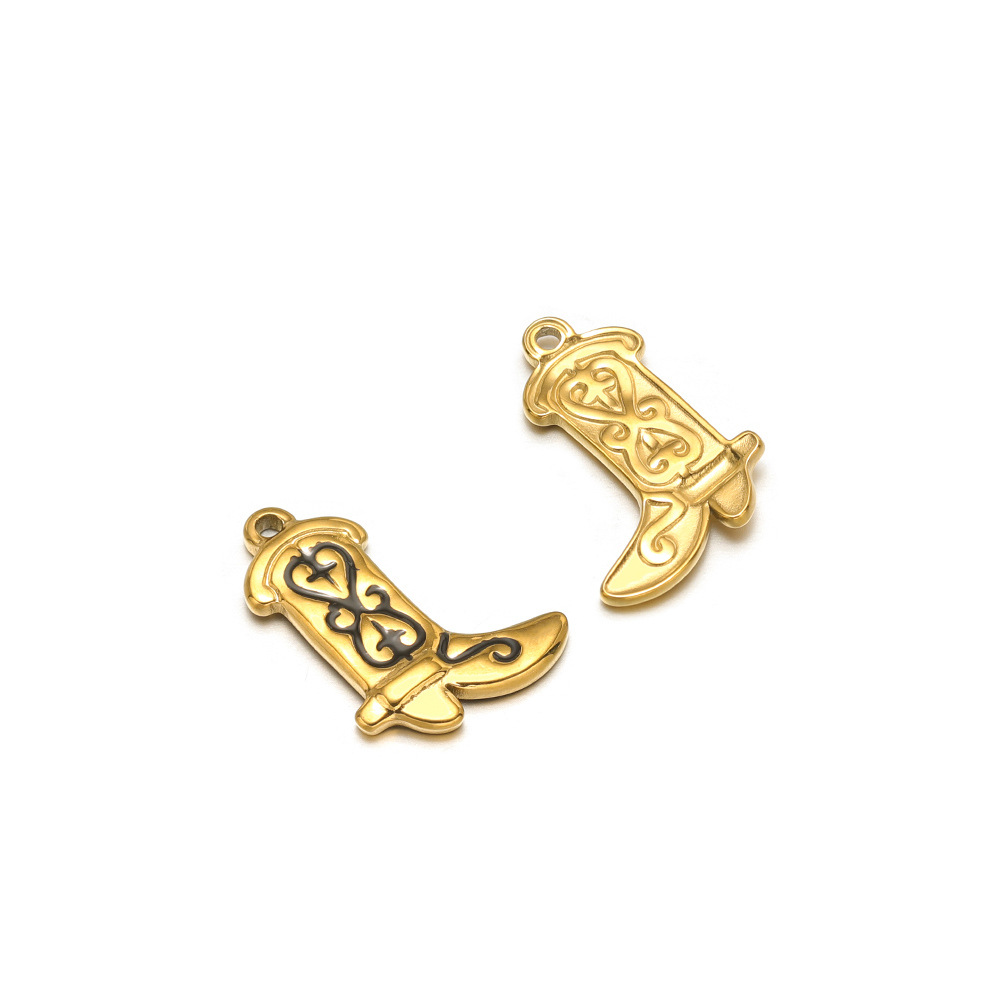 20*15mm gold boots, single-sided oil dripping cross, double peach heart, 1.4 single hole inside, black