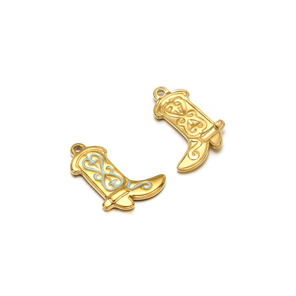 20*15mm golden boots single-sided oil dripping cross double peach heart inner 1.4 single hole blue