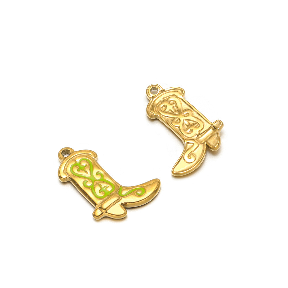 20*15mm golden boots single-sided oil dripping cross double peach heart inner 1.4 single hole green