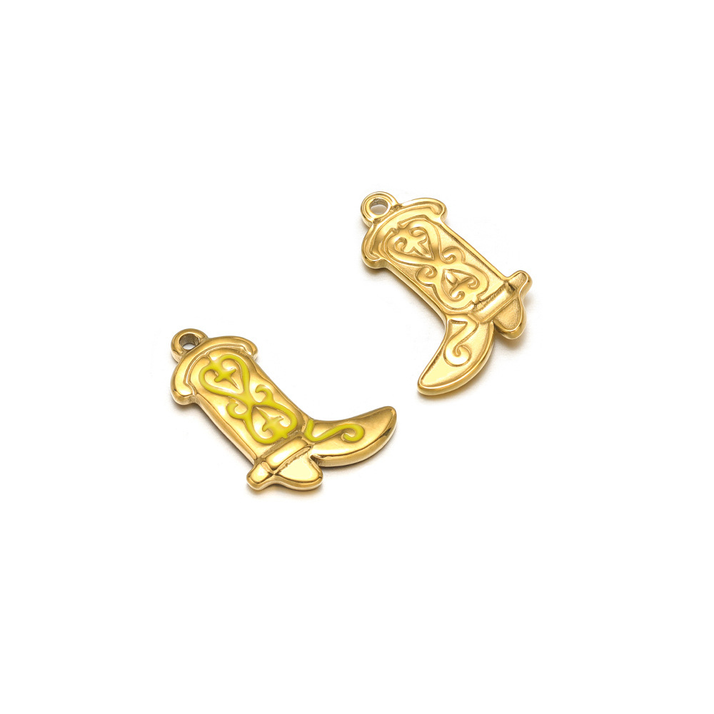 20*15mm golden boots, single-sided oil dripping cross, double peach heart, 1.4 single hole inside, lemon yellow