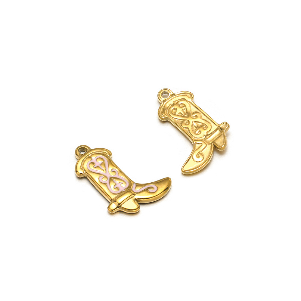 20*15mm gold boots, single-sided oil dripping cross, double peach heart, 1.4 single hole inside, pink