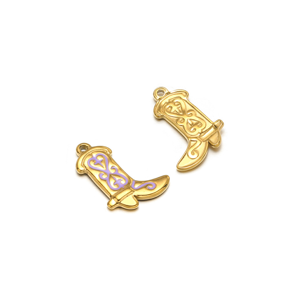 20*15mm golden boots single-sided oil dripping cross double peach heart inner 1.4 single hole purple