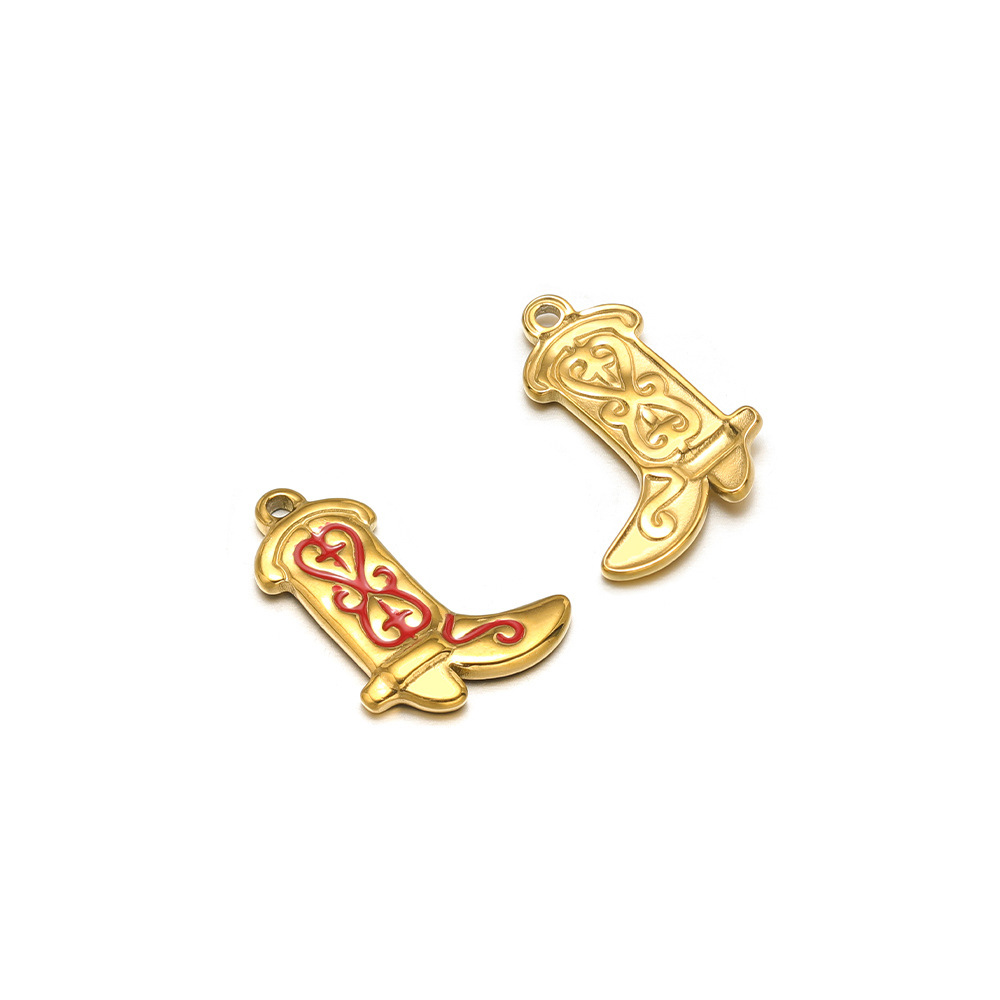 20*15mm golden boots single-sided oil dripping cross double peach heart inner 1.4 single hole red