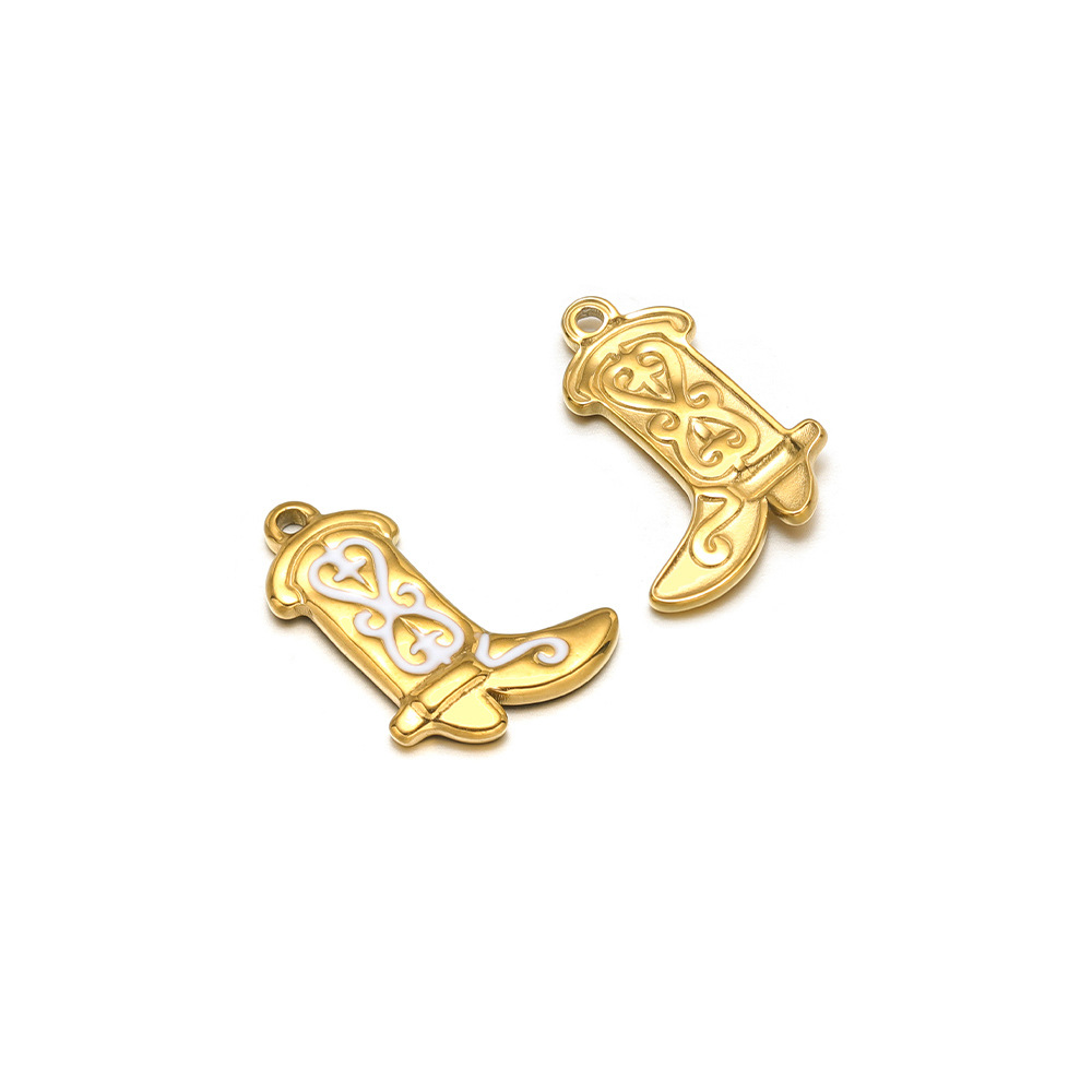 20*15mm gold boots, single-sided oil dripping cross, double peach heart, 1.4 single hole inside, white