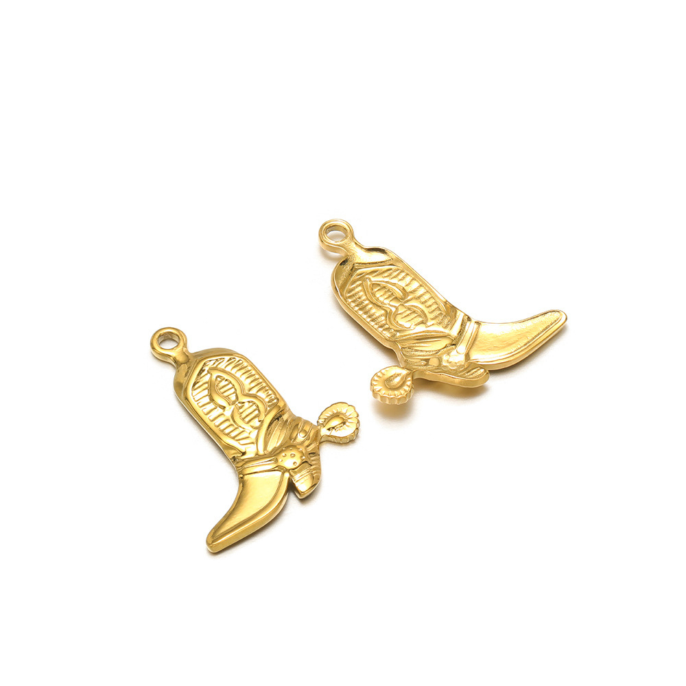 25*21mm gold boots with single-sided embossing, 1.8mm single hole inside, gold