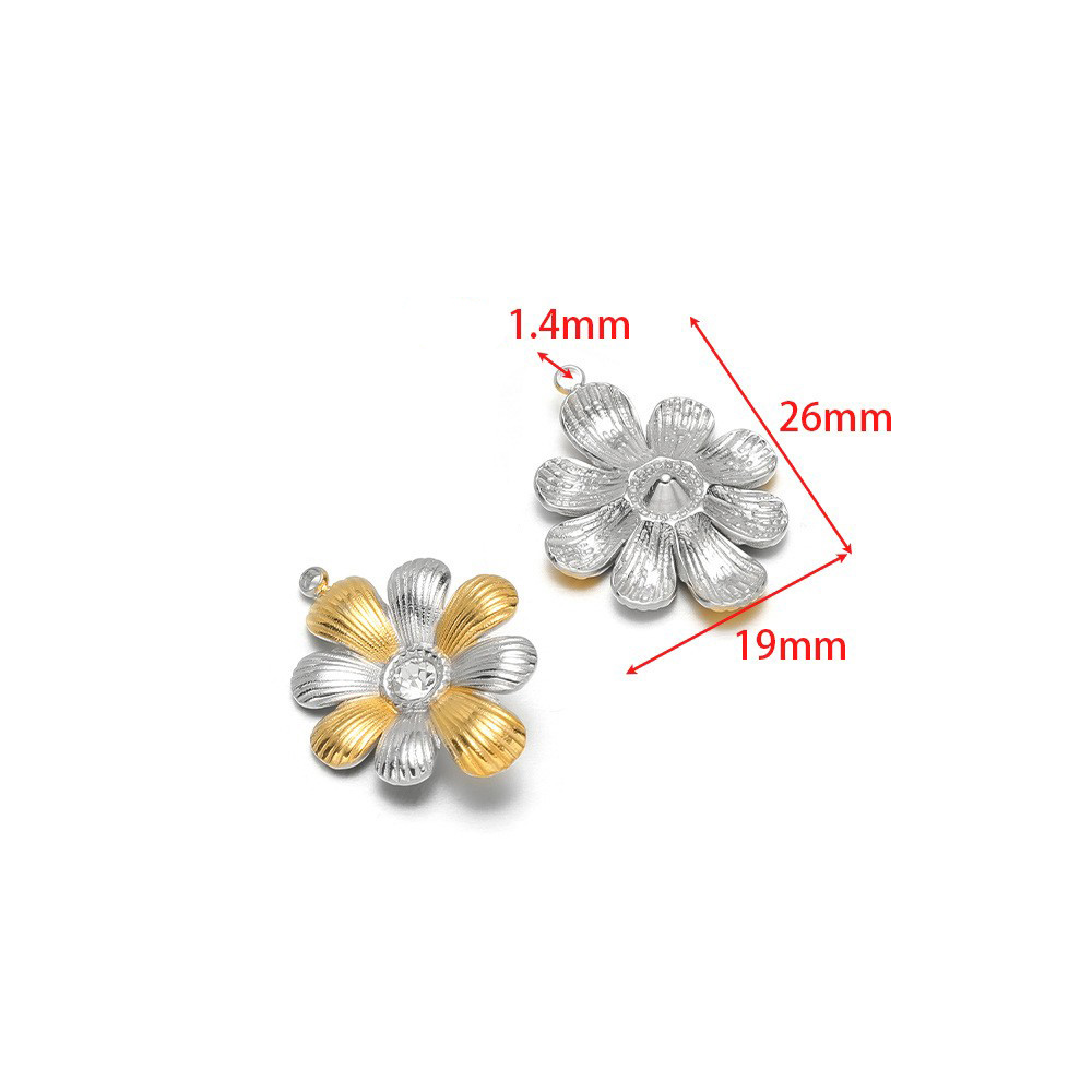 26*19mm gold stripes flowers dotted with diamonds, 1.4mm single hole inside