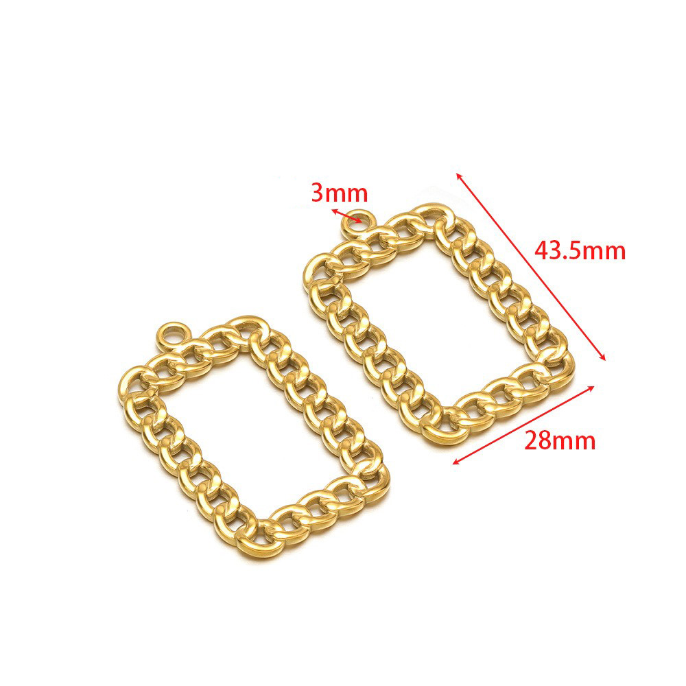 43.5*28mm hydraulic hollow square ring, 3mm single hole inside, gold