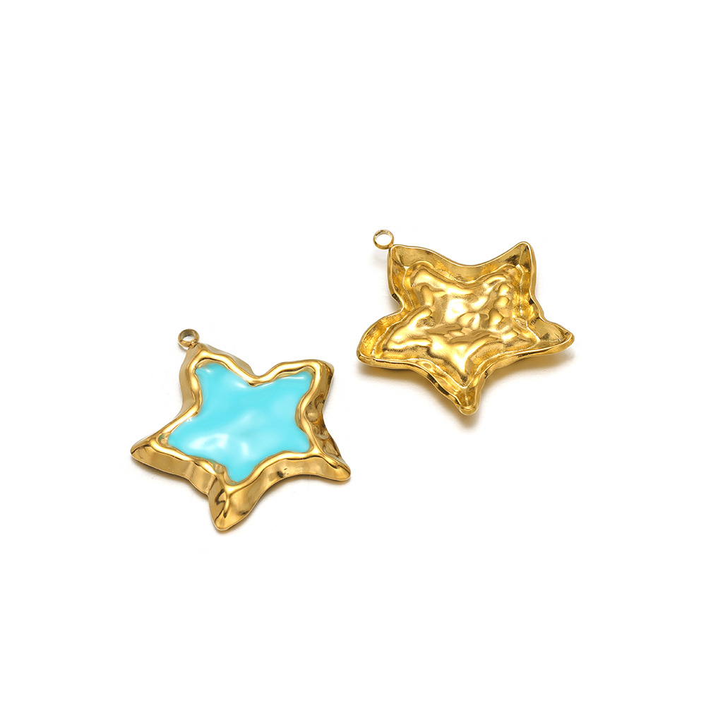 31*30mm golden wrinkled starfish single side dripping oil, inner 1.9mm single hole, blue