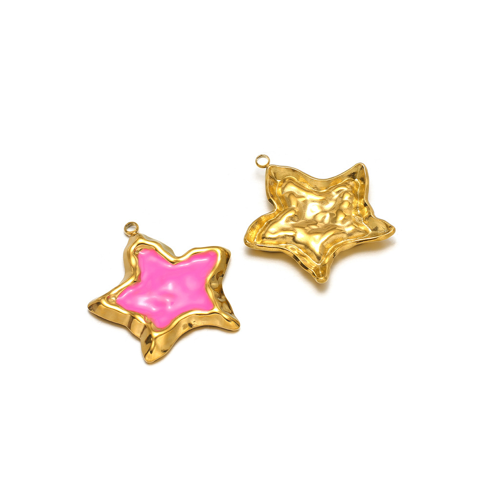 31*30mm golden pleated starfish single side dripping oil, inner 1.9mm single hole, rose pink