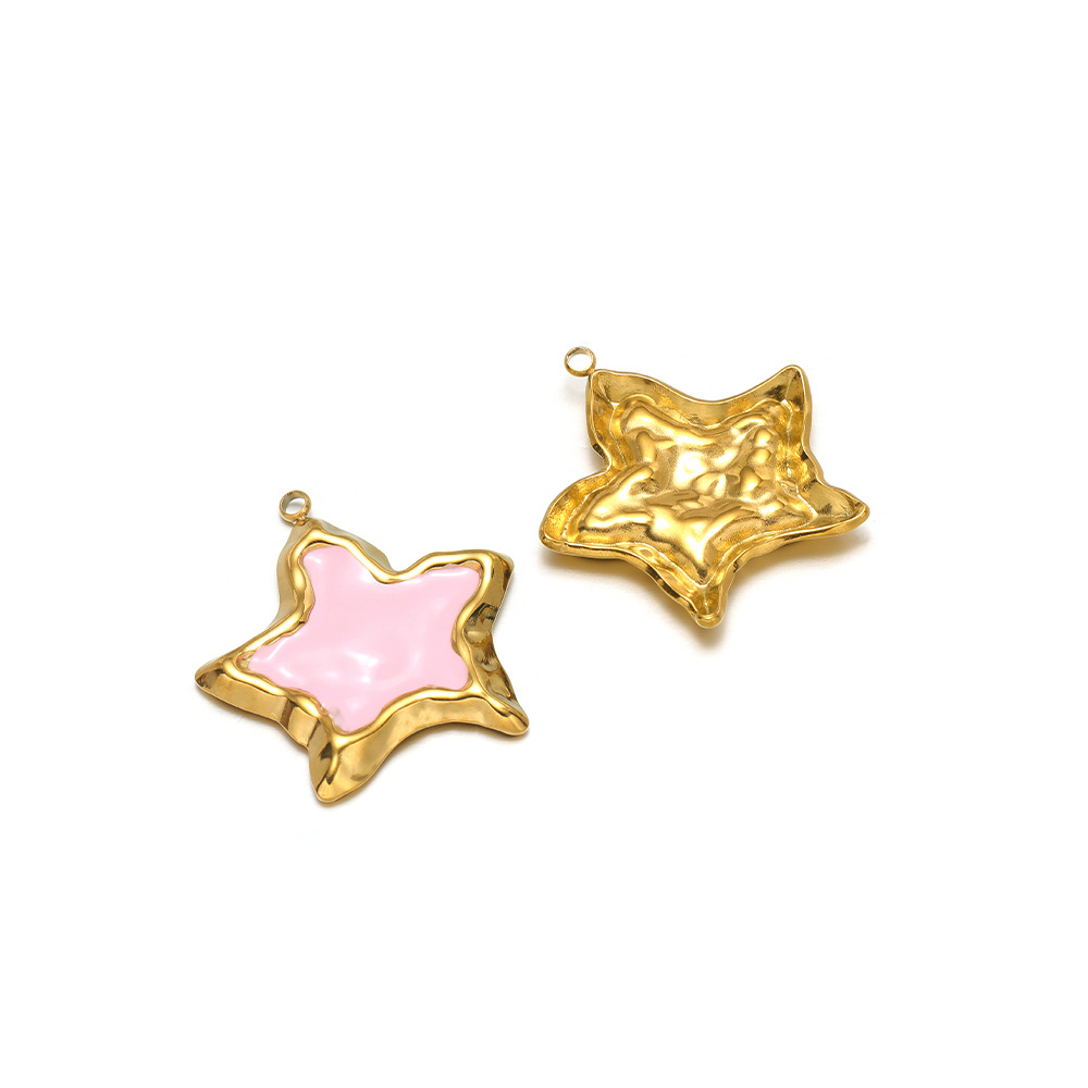 31*30mm golden pleated starfish with oil dripping on one side, 1.9mm single hole inside, pink