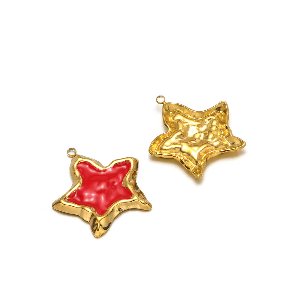 31*30mm golden pleated starfish with oil dripping on one side, 1.9mm single hole inside, red