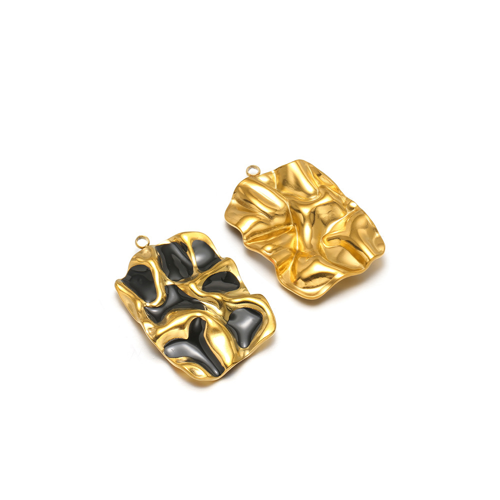 34*23mm golden pleated rectangular single-sided oil dripping, 1.9mm single hole inside, black