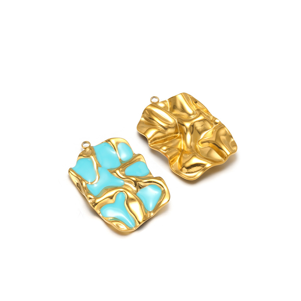 34*23mm golden pleated rectangular single-sided oil dripping, 1.9mm single hole inside, blue