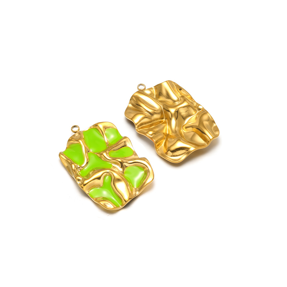 34*23mm golden pleated rectangular single-sided oil dripping, 1.9mm single hole inside, green