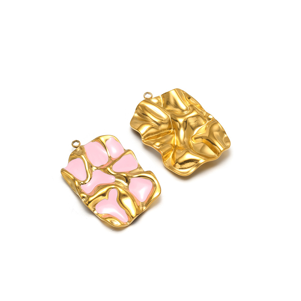 34*23mm golden pleated rectangular single-sided oil dripping, 1.9mm single hole inside, pink